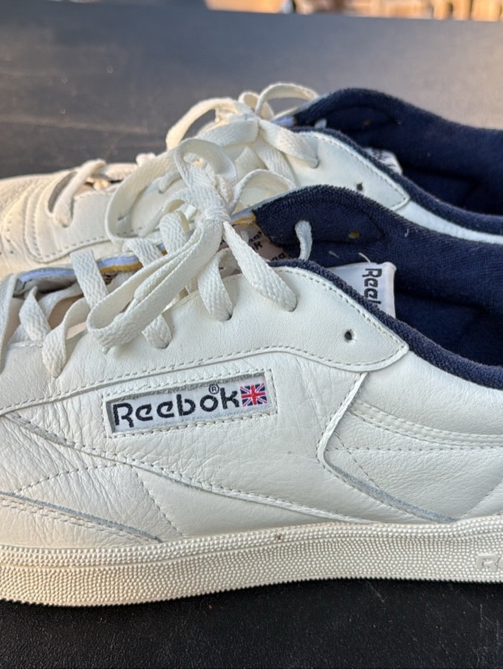 Reebok White Leather Low-Top Sneakers with Navy Lining